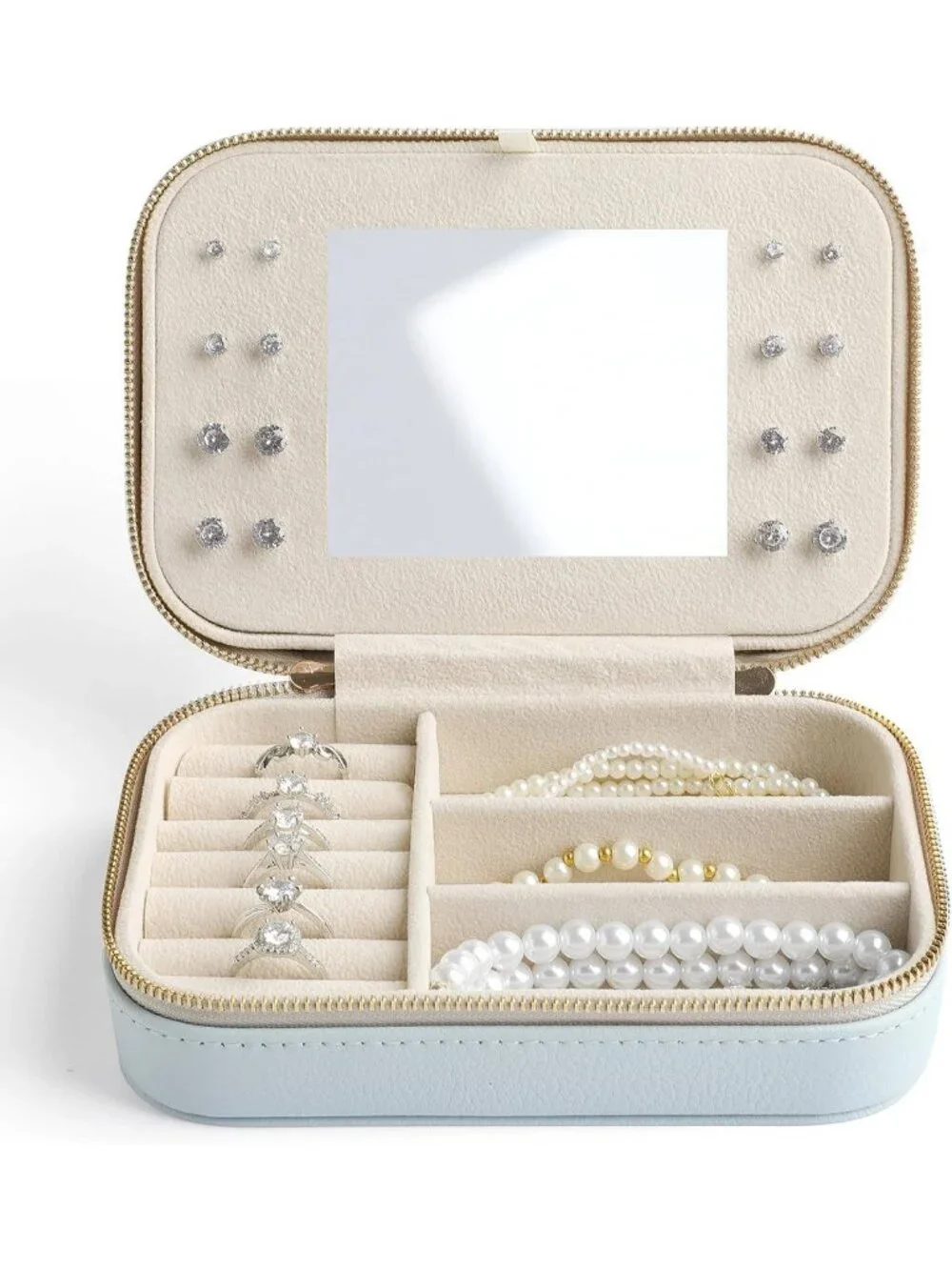Stylish Mini Leather Jewelry Organizer Case with Mirror - Portable Gift for